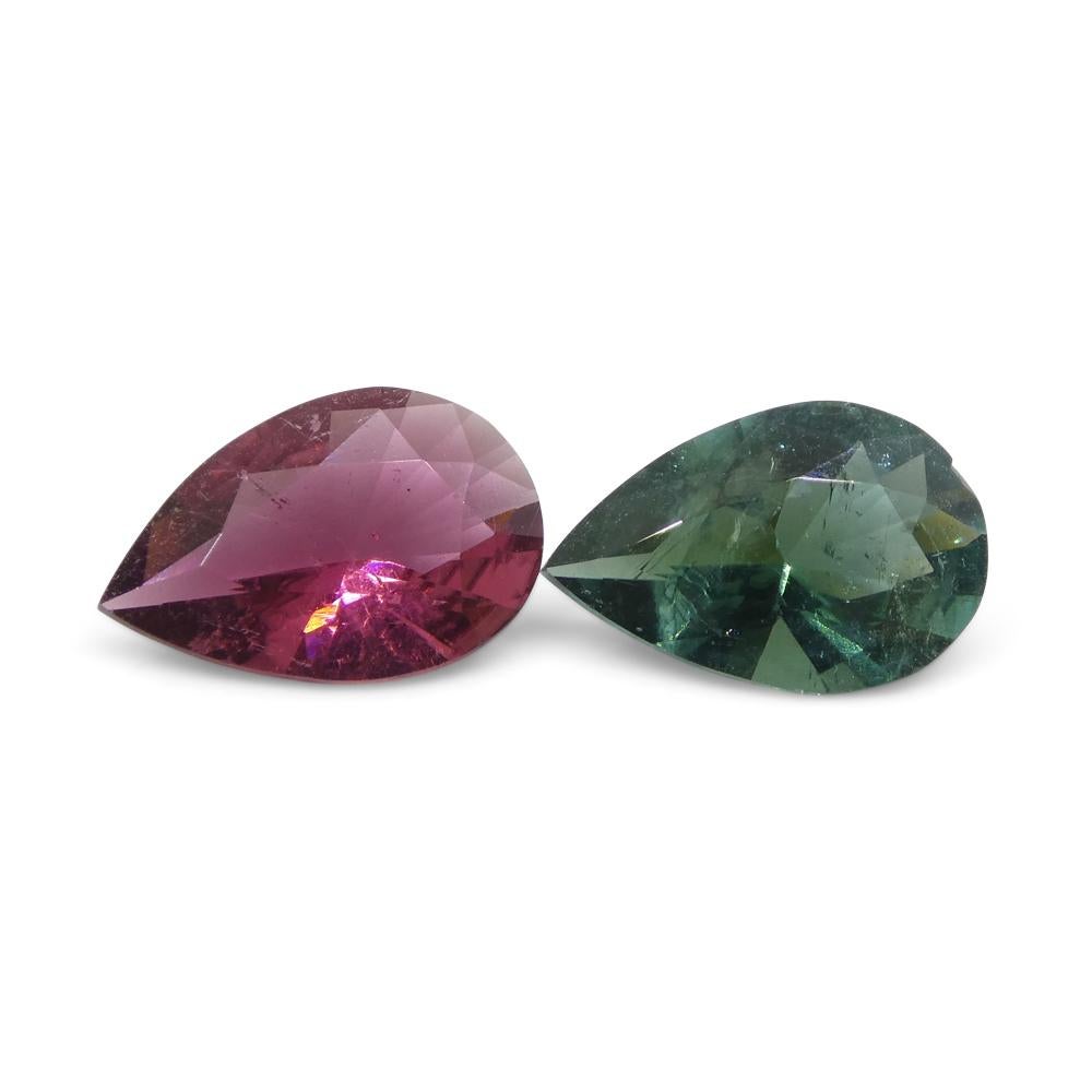 2.5ct Pair Pear Pink/Blue Tourmaline from Brazil For Sale 1