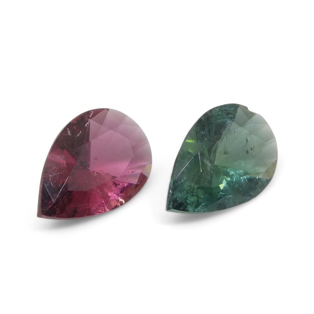 2.5ct Pair Pear Pink/Blue Tourmaline from Brazil For Sale 2