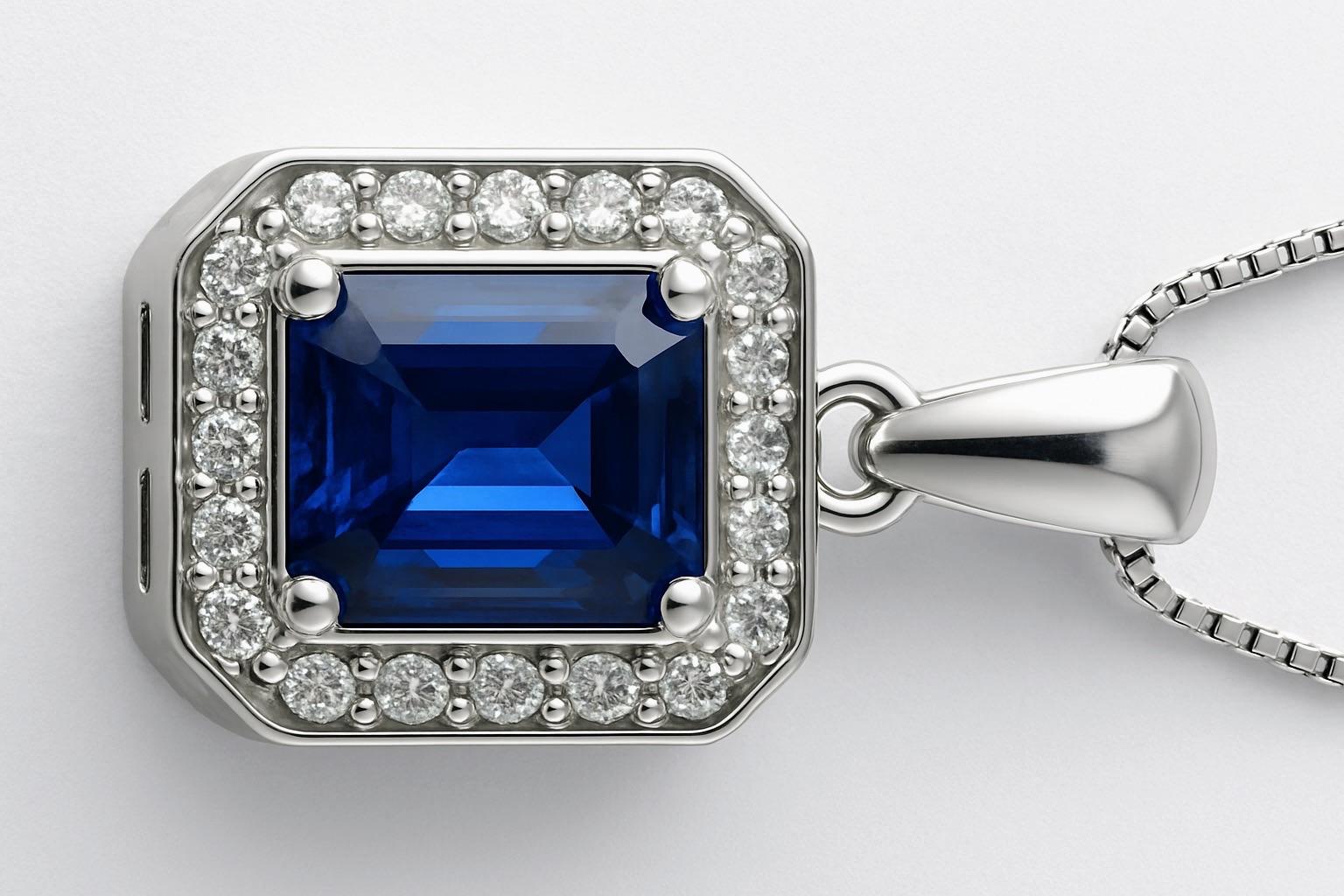 2.5ct Prong Set Rectangle Natural Blue Sapphire Pendant in Platinum Silver For Sale 2