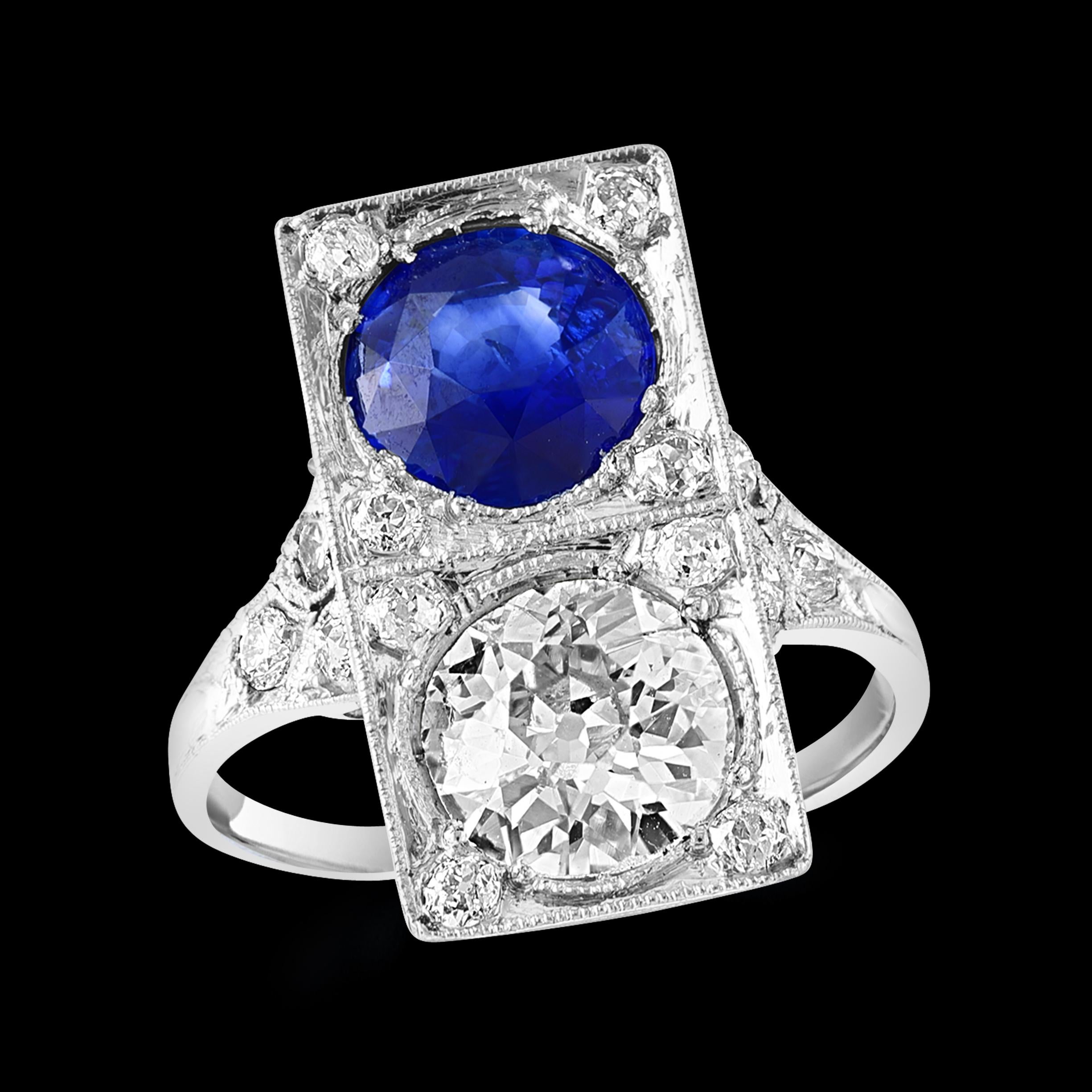 Approximately 2.5 Carat  Ceylon  Blue Sapphire GIA CERTIFIED & Diamond Platinum Cocktail Ring
2.5 Carat of blue Sapphire. This is an estate piece and stone was not taken  out to weigh the actual weight . The estimated weight is my measurement