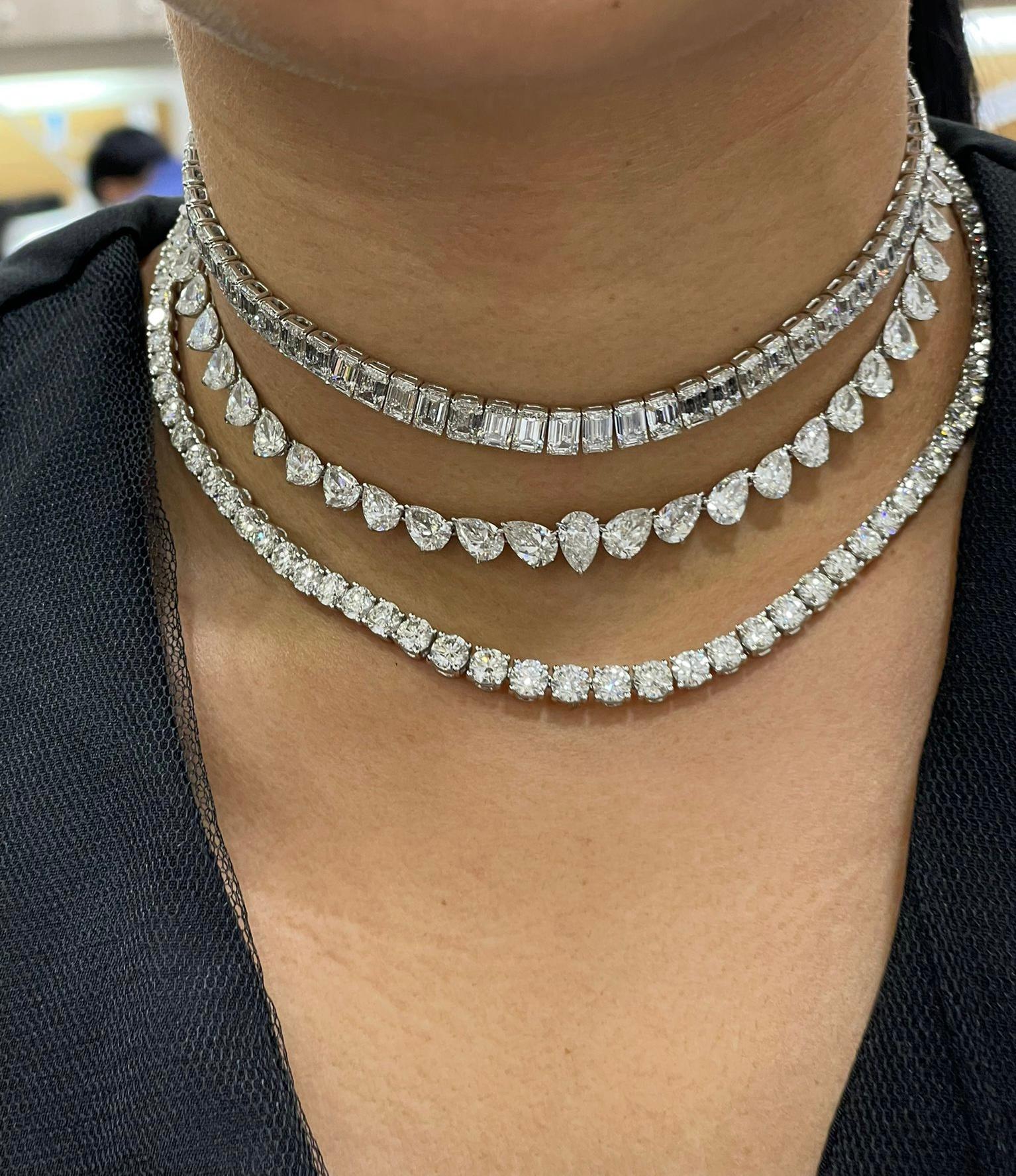 Taille ronde Collier de tennis en diamants ronds et brillants de 25ct en vente
