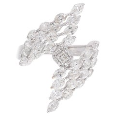 2.5Ct SI/H Cluster Diamond Designer Cocktail Ring 18K White Gold Fine Jewelry