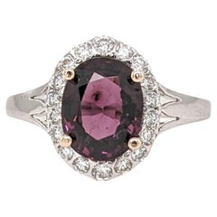 2.5ct Spinel Ring w Earth Mined Diamonds in Solid 14K White Gold Oval 9x7mm
