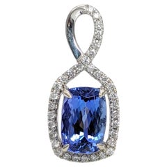 2.5ct Tanzanite Pendant w Earth Mined Diamonds in Solid 14k White Gold CU 9x7mm