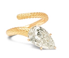 2.5ct Yellowish Pear Shape Natural Diamond Snake Engagement Ring in 18k Gold
