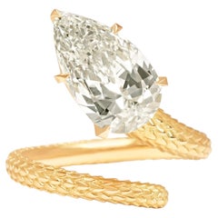 2.5ct Yellowish Pear Shape Natural Diamond Snake Engagement Ring in 18k Gold