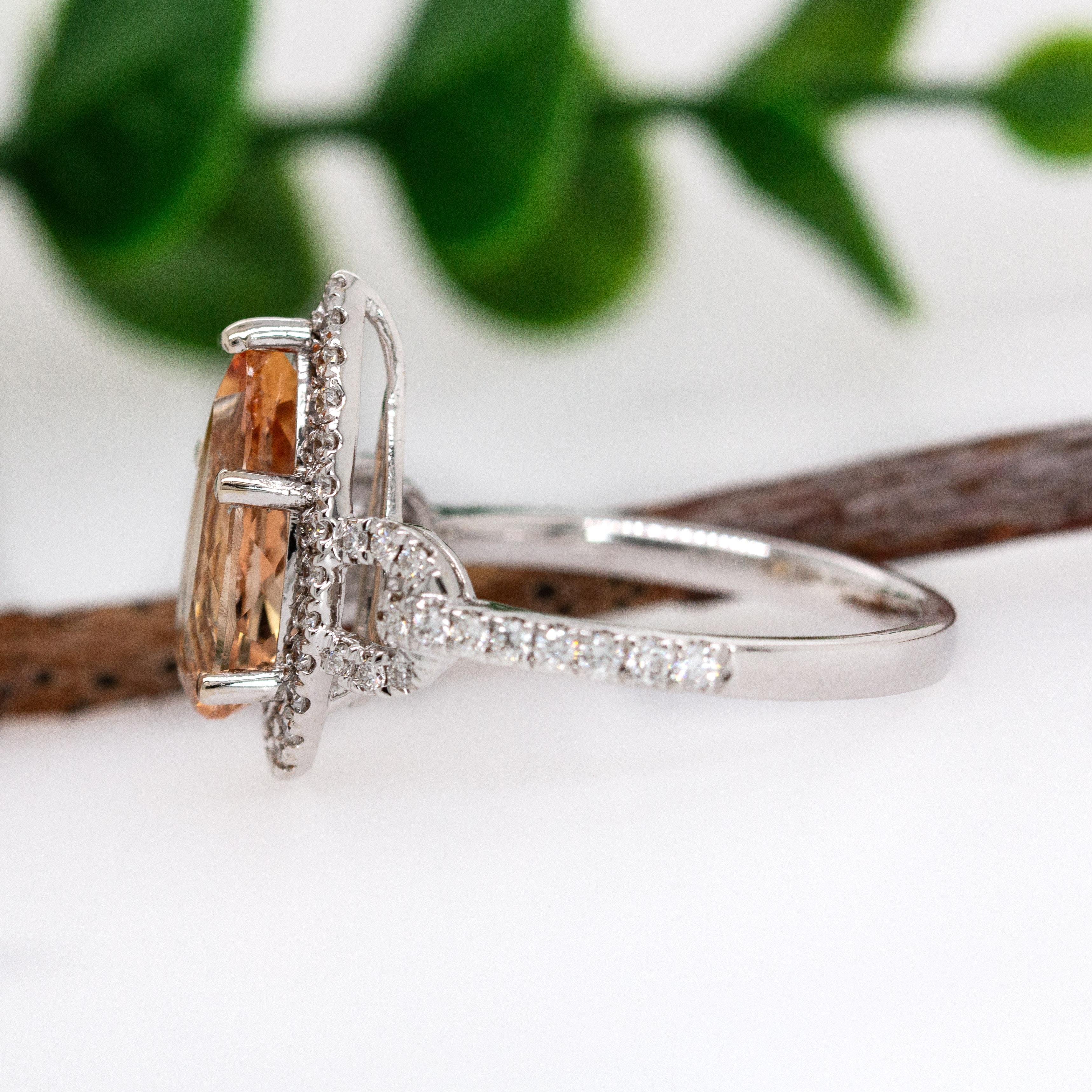 2.5cts, 12x6mm Imperial Topaz & Accented Natural Diamond Ring in 14K Solid Gold In New Condition For Sale In Columbus, OH