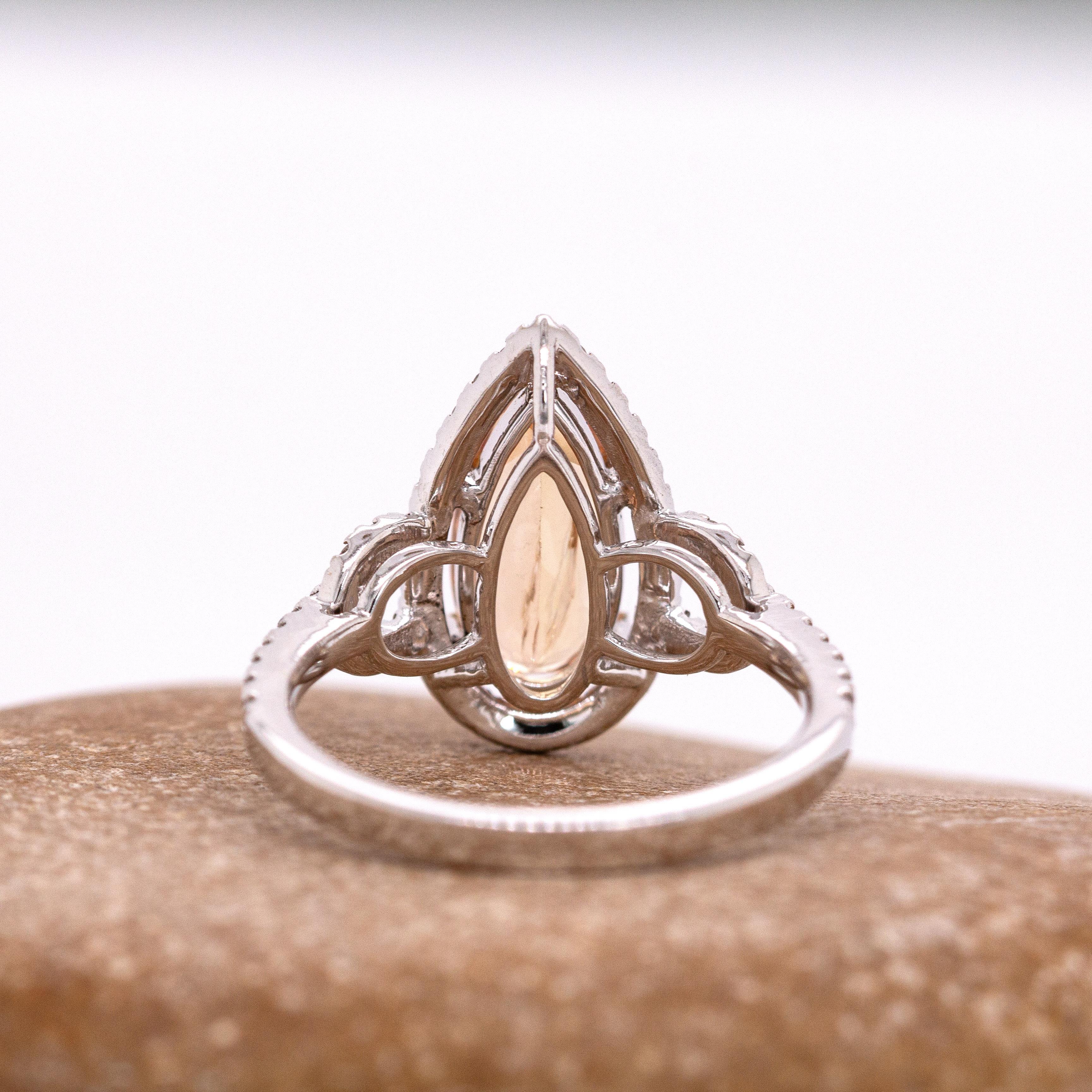 2.5cts, 12x6mm Imperial Topaz & Accented Natural Diamond Ring in 14K Solid Gold For Sale 1