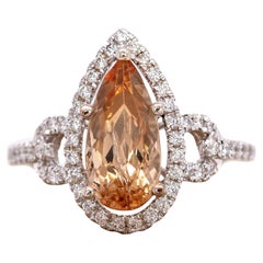 2.5cts, 12x6mm Imperial Topaz & Accented Natural Diamond Ring in 14K Solid Gold