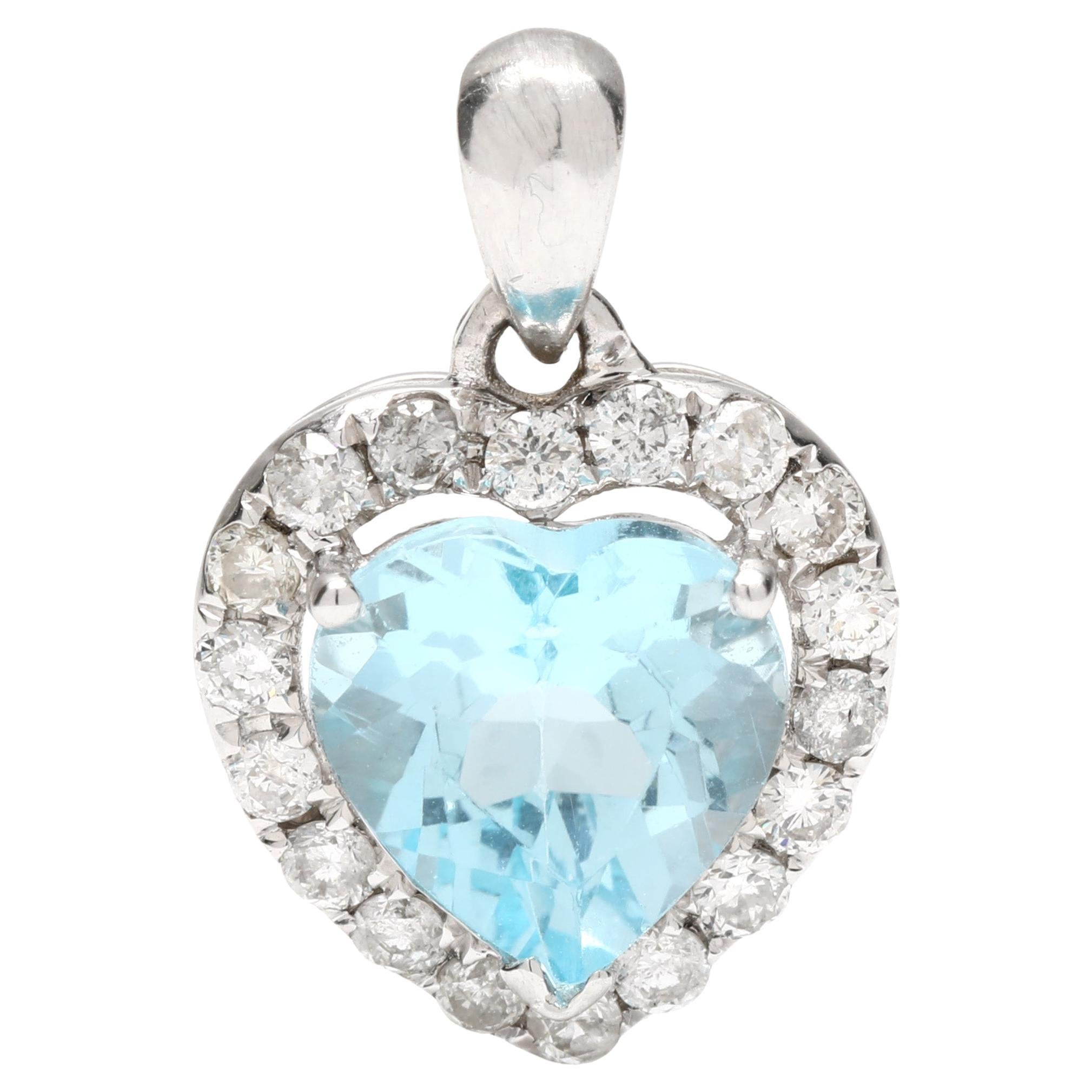 2.5ctw Blue Topaz & Diamond Heart Pendant, 18k White Gold, Necklace Add On