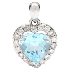 2.5ctw Blue Topaz & Diamond Heart Pendant, 18k White Gold, Necklace Add On