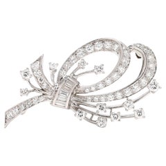 2.5ctw Diamond Baguette Bow Pin, Platinum, Length 2 inches
