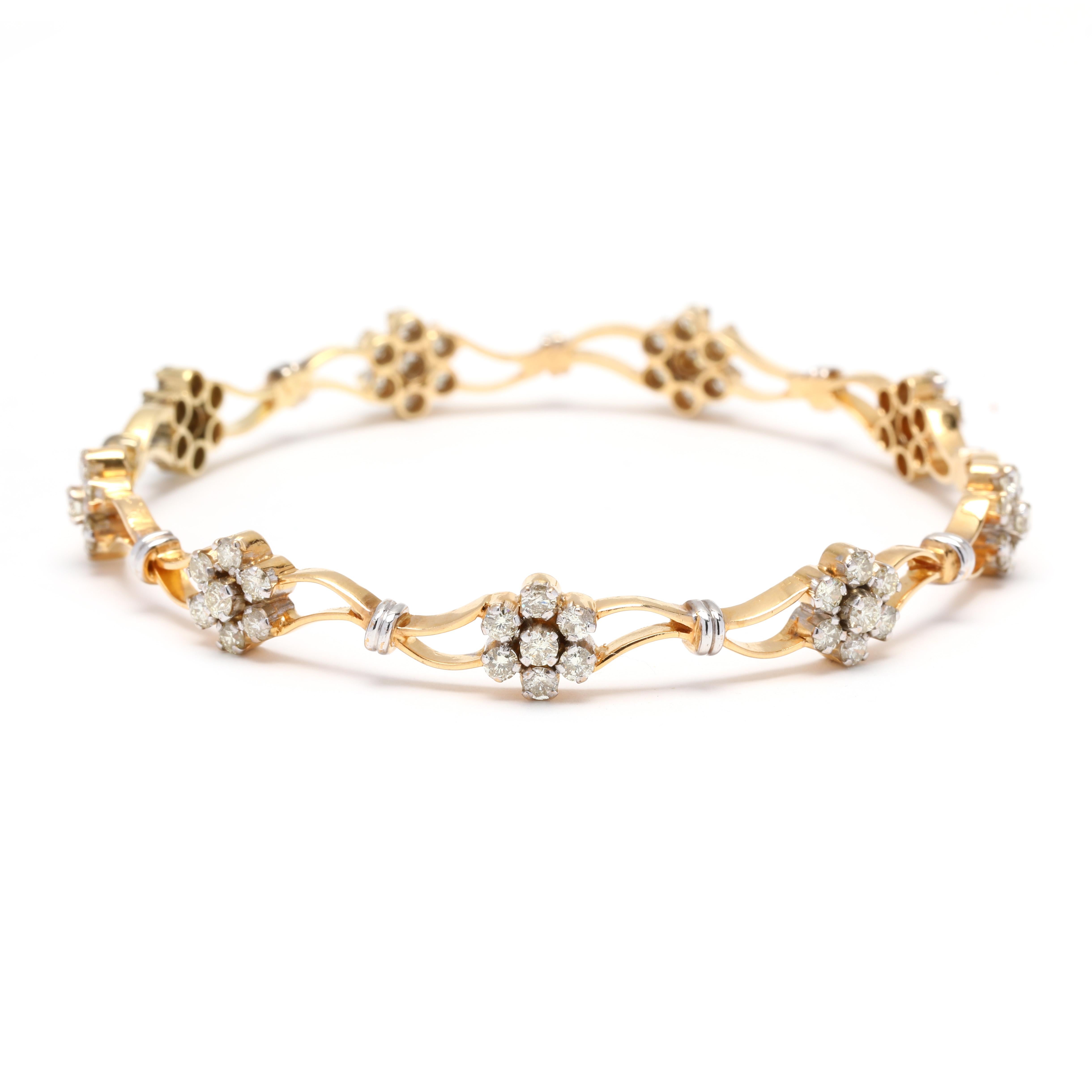 This diamond flower bangle is a versatile accessory that can be worn for any occasion. Whether you're dressed up for a formal event or looking to add a touch of sparkle to your everyday look, this bangle is sure to make a statement. Crafted with