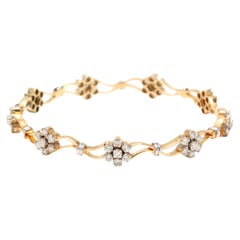 2.5CTW Diamond Flower Bangle, 18K Yellow Gold, Length 7.75 Inches, Stackable