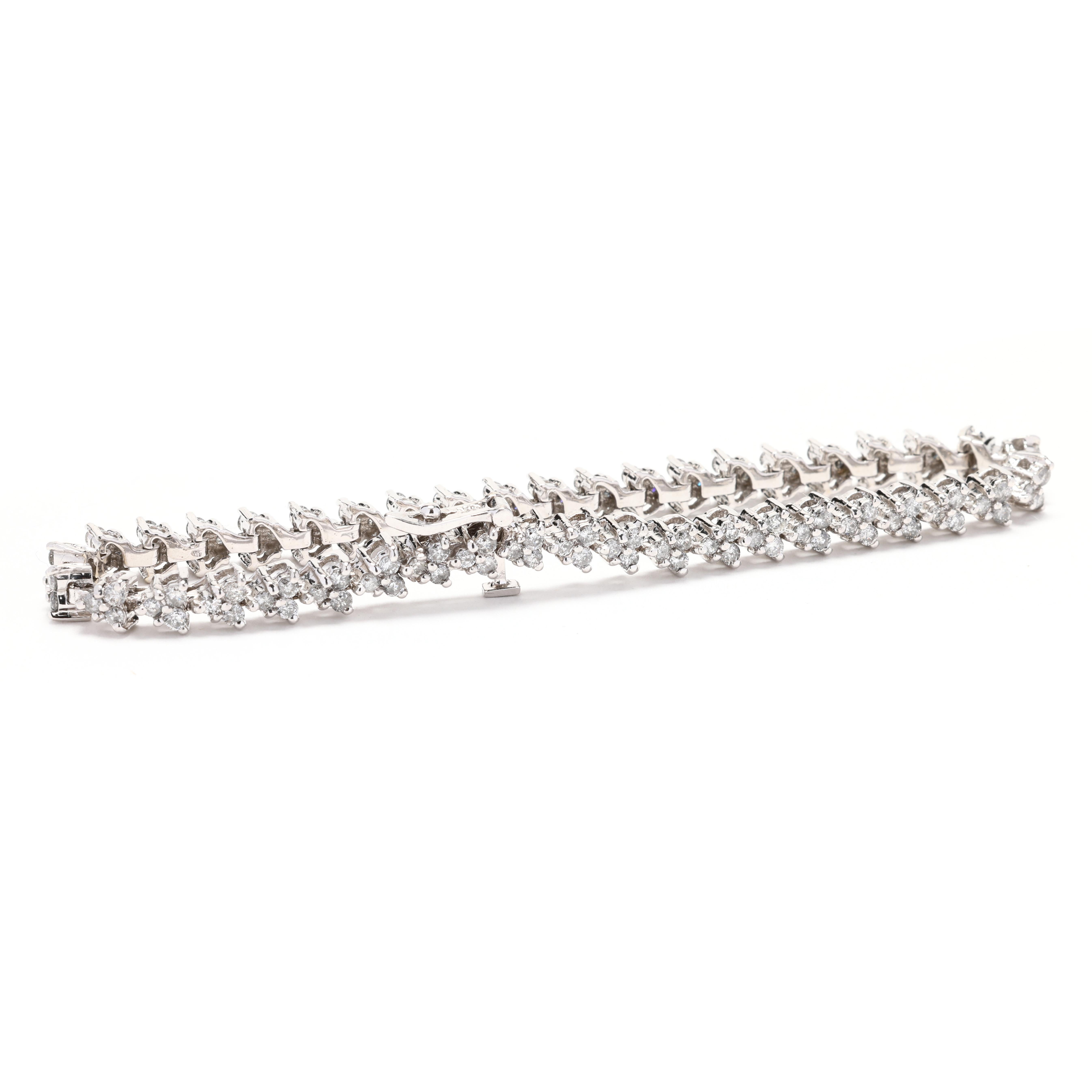 Pulsera de tenis con diamantes de 2,5 ctw, oro blanco de 14k, 7 pulgadas de longitud, apilable Corte redondo en venta