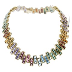 25CTW Mixed Color Gemstone Necklace in 18K Yellow Gold