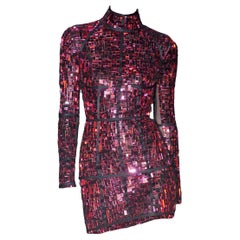 25K TOM FORD BURGUNDY RED MIRROR MOSAIC EMBROIDERY DRESS Size 38