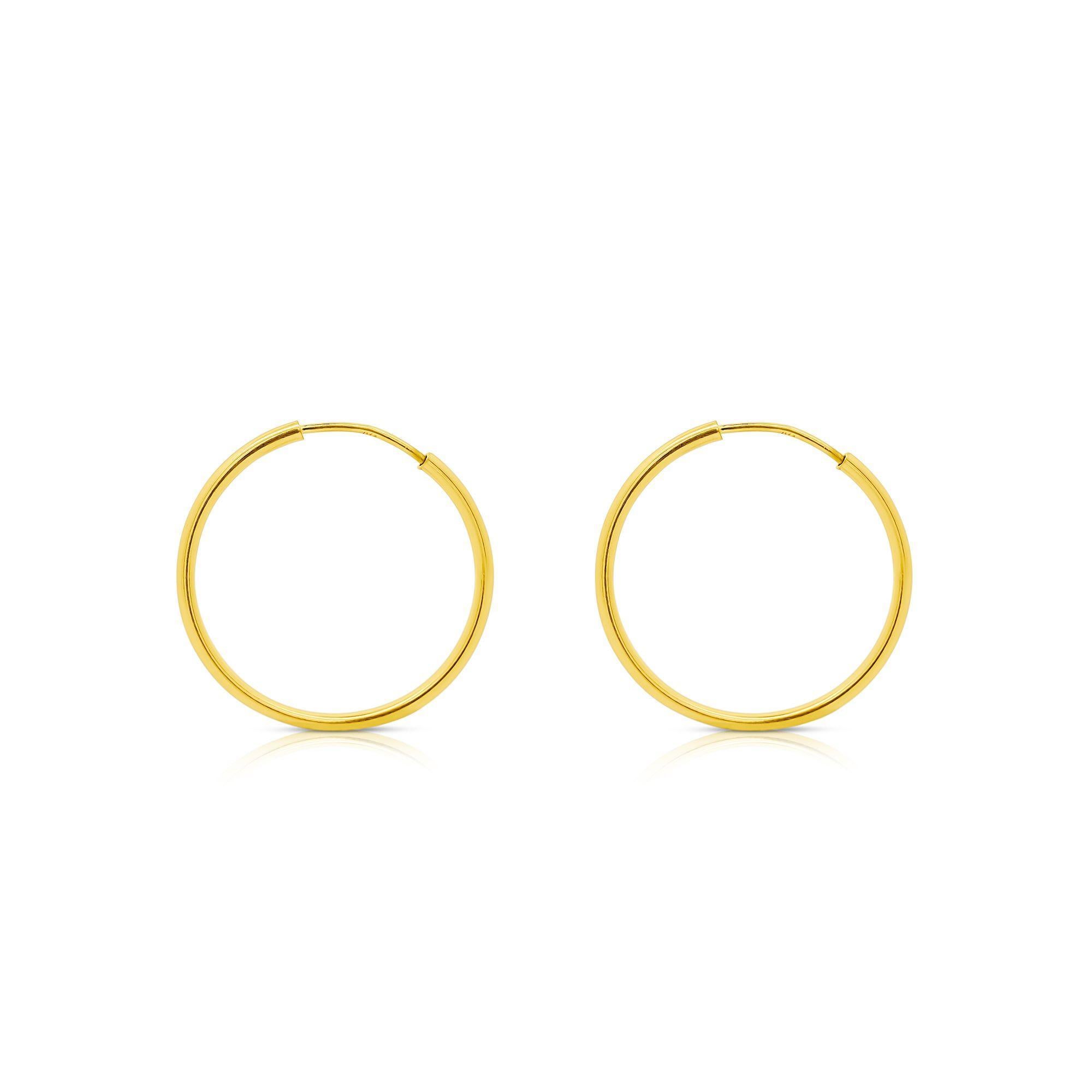 25mm 14K massivem Gold dünnen Reifen Ohrringe auf Hidden Wire Closure im Angebot 1