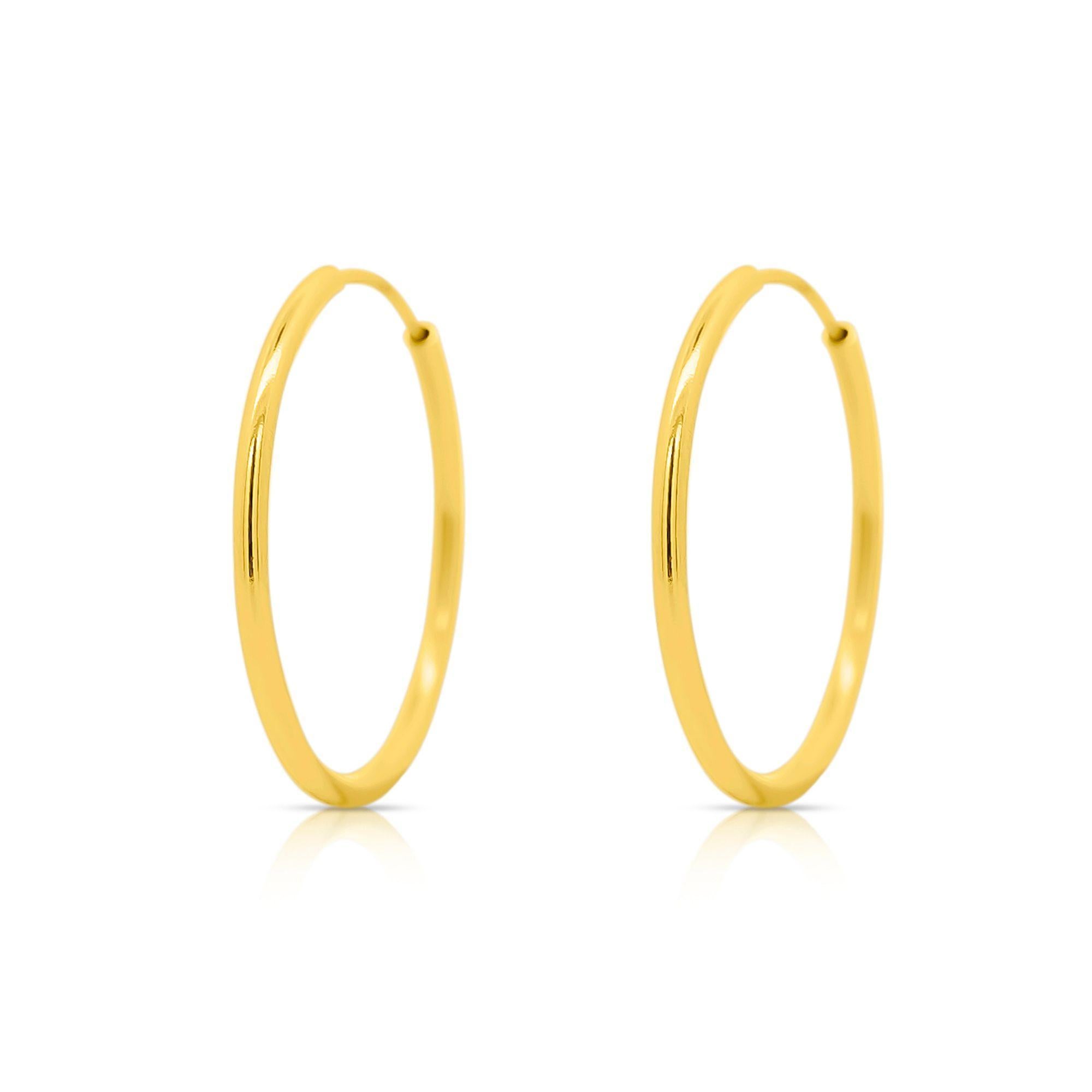 25mm 14K massivem Gold dünnen Reifen Ohrringe auf Hidden Wire Closure im Angebot 3
