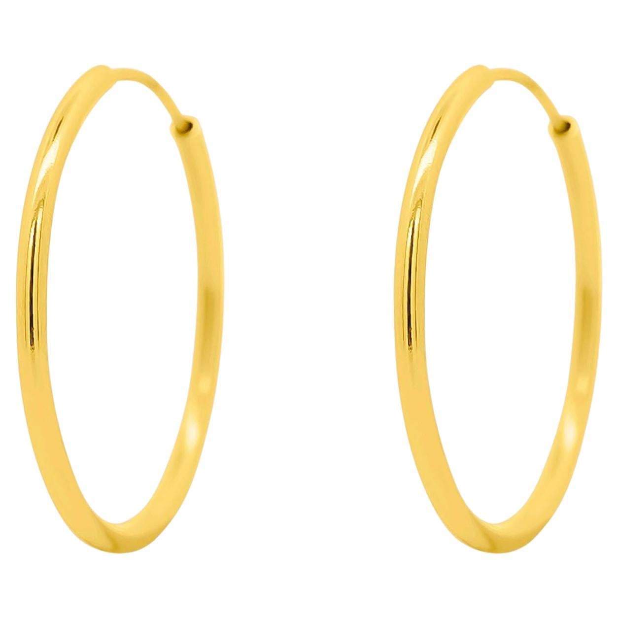 25mm 14K massivem Gold dünnen Reifen Ohrringe auf Hidden Wire Closure