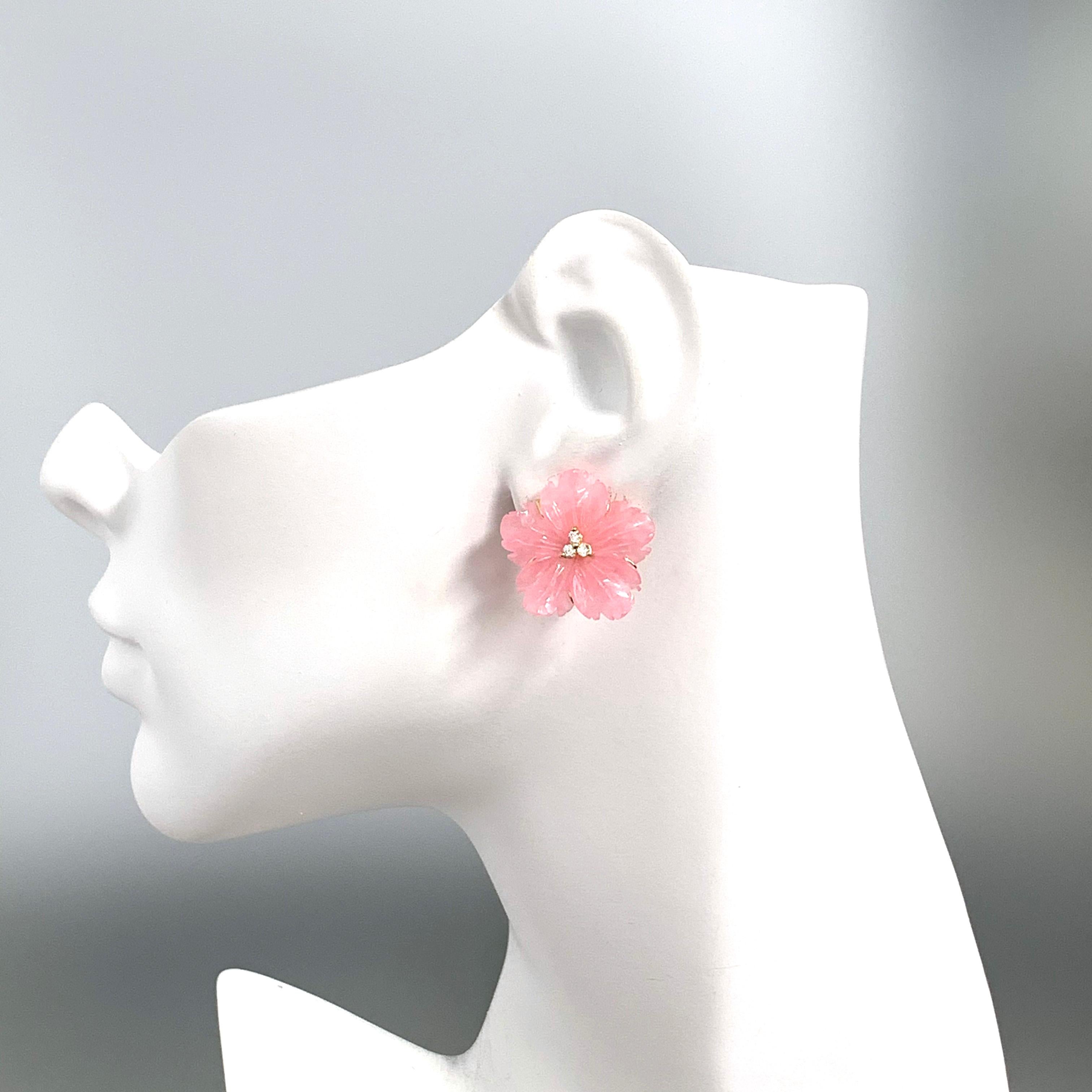 Mixed Cut 24mm Carved Pink Quartzite Flower Vermeil Earrings