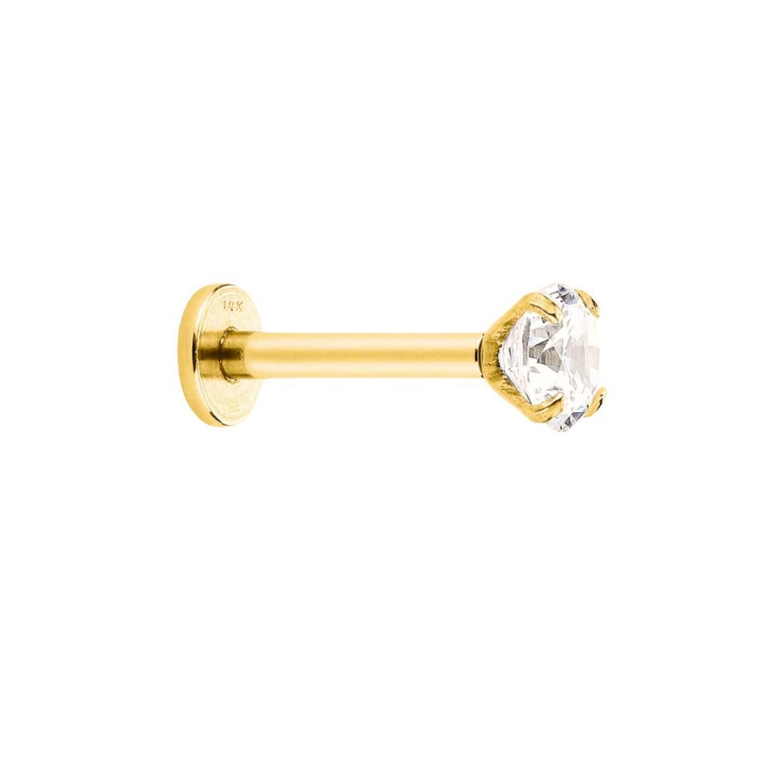 2.5mm Diamond in 14K Gold Flat Back Singe Stud Earring For Sale 4