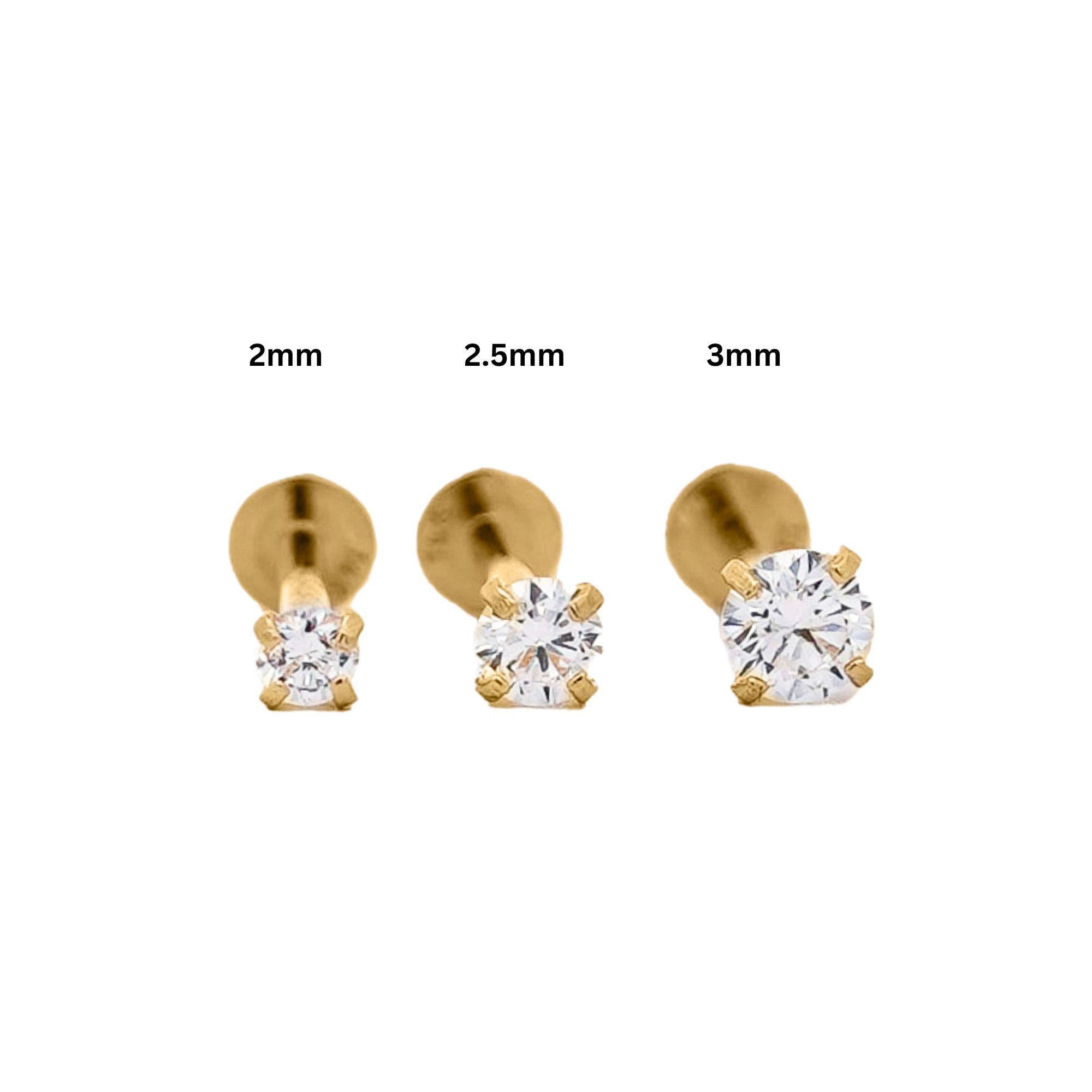2.5mm Diamond in 14K Gold Flat Back Singe Stud Earring For Sale 6