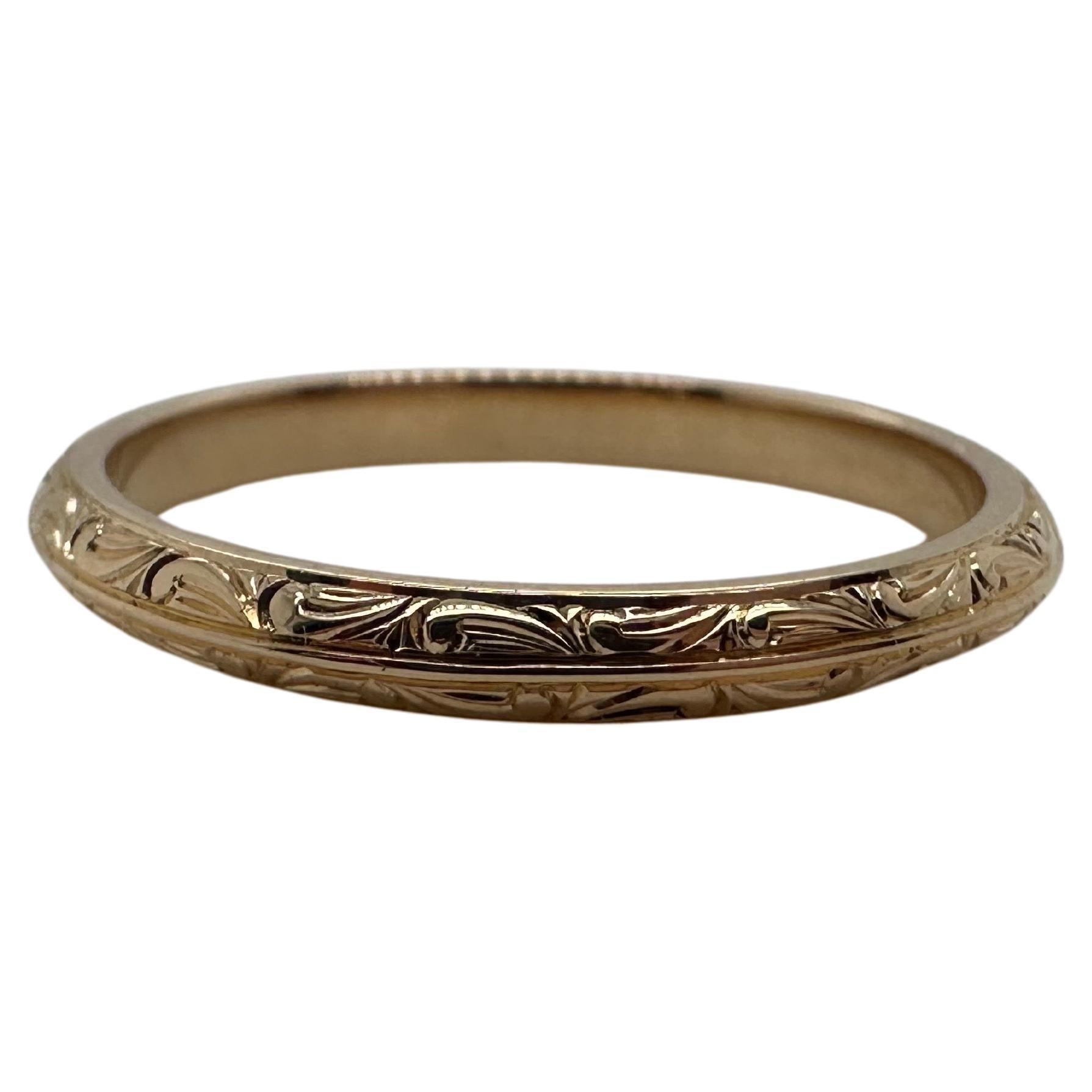 Fede nuziale incisa a mano da 2,5 mm in oro giallo 18KT RARA