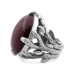 25mm Round Smooth Cabachon Red Jasper Ring In Sterling Silver