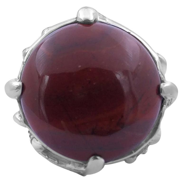 For Sale:  25mm Round Smooth Cabachon Red Jasper Ring In Sterling Silver