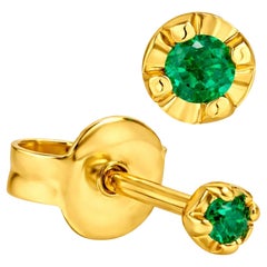 2.5mm Tiny Natural Emerald Round Stud Earrings 14K Gold Plated Silver