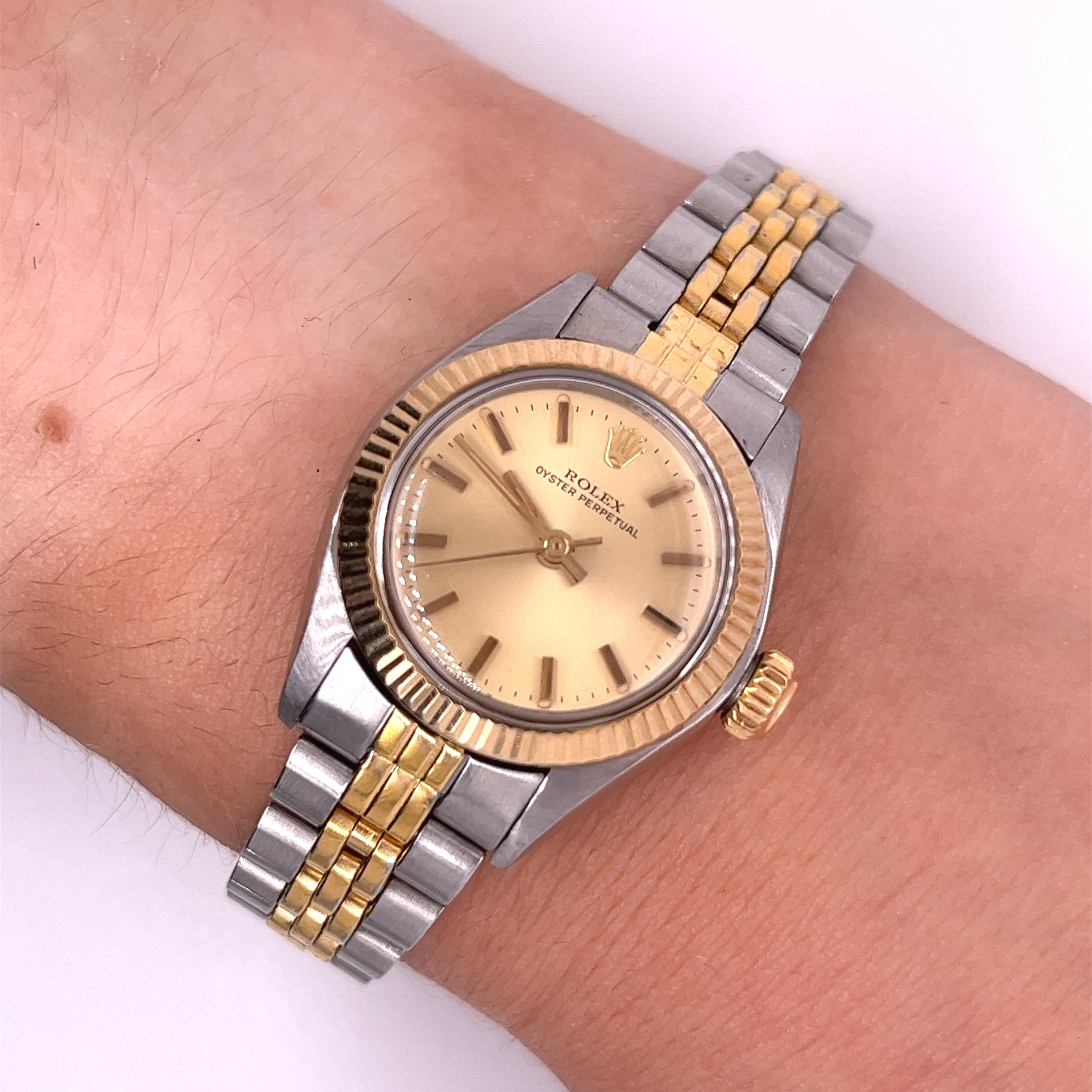 Two Tone Ladies Rolex Dial Oyster Perpetual Watch with Tudor Strap 1