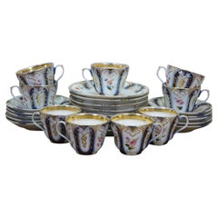 25pc Antique Cobalt Blue & Gold Tea Coffee Demitasse Cups Dessert Plates China