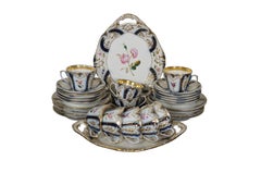 25pc Antique Cobalt Blue & Gold Tea Coffee Demitasse Cups Dessert Plates China