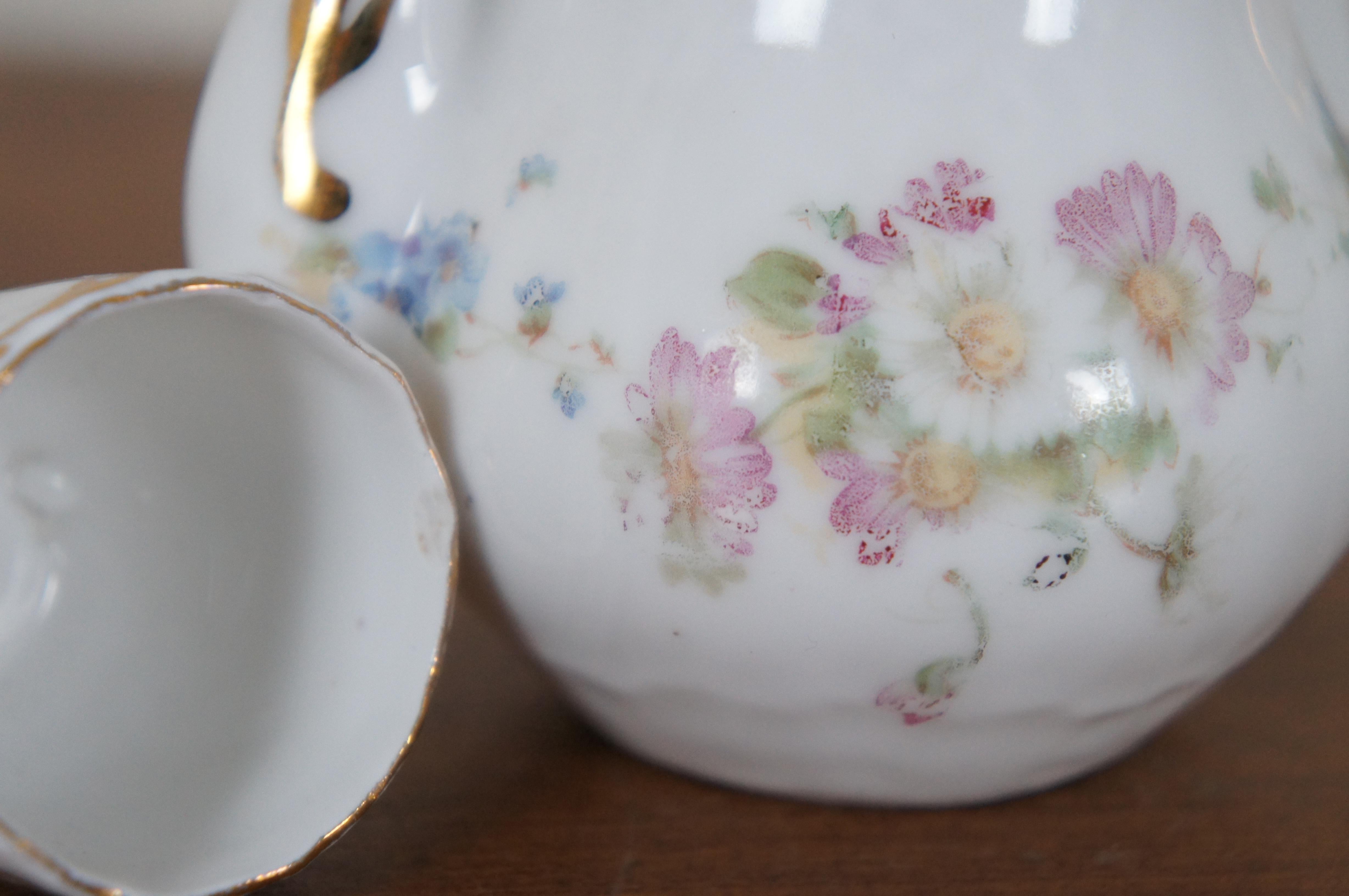 25pc Antique Miniature Porcelain Gilded Daisies Childs Doll Play Tea Set 4