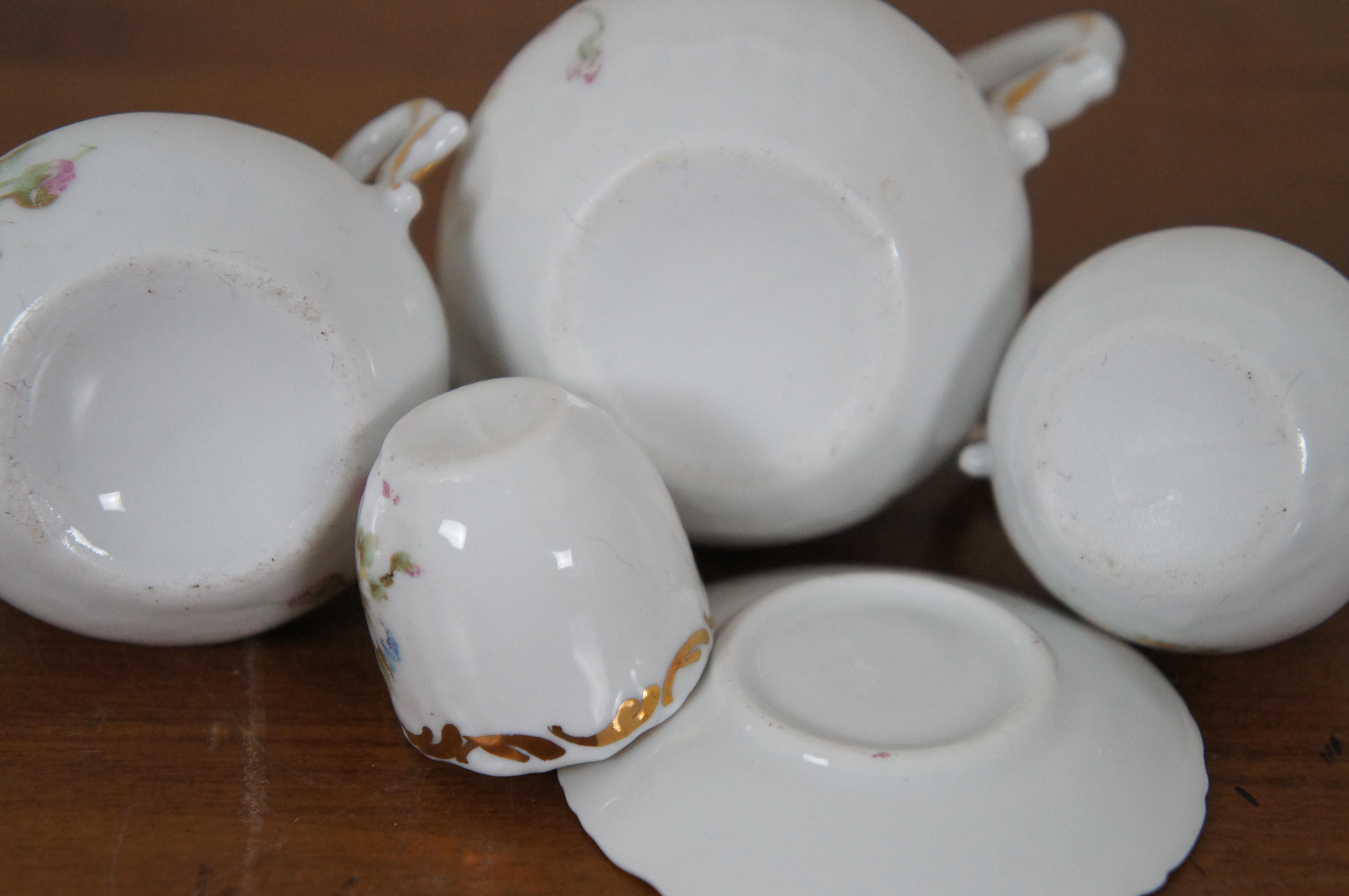 25pc Antique Miniature Porcelain Gilded Daisies Childs Doll Play Tea Set 4