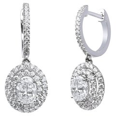 Rapporto GIA Certificato 2,5 TCW Diamante Taglio Ovale Oro 18 carati Orecchini Dangle Halo
