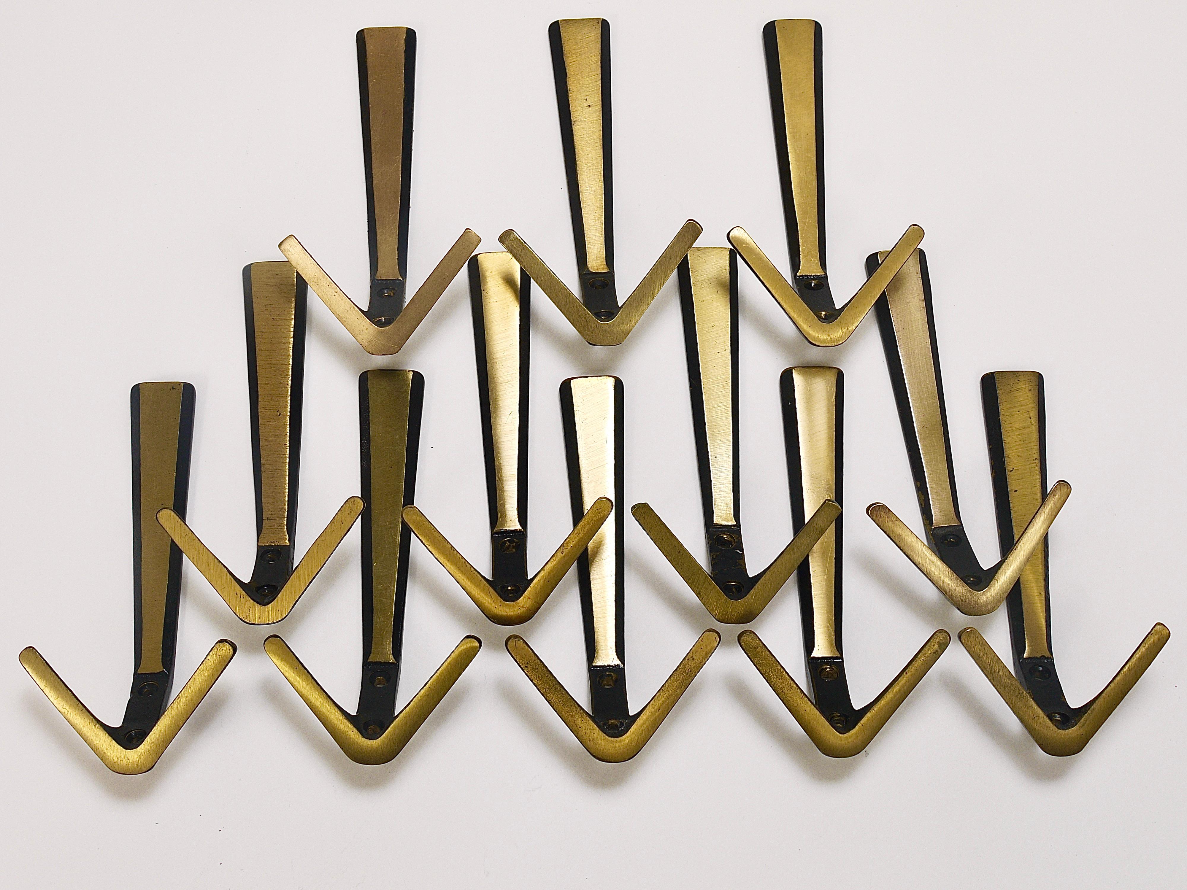 27x Midcentury Brass Double Wall Hook by Herta Baller, Vienna, Austria, 1950s 2