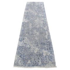 2
5"x10
 Battleship Gray, Broken and Erased Pure Silk Hand Knotted Runner Rug