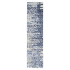 2
5 "x10
 Abstrait bleu avec design mosaïque Laine-Soie Tapis oriental noué à la main