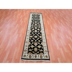 2'5"x10' Bristol Black Rajasthan Design Hand Knotted Wool and Silk Runner Rug