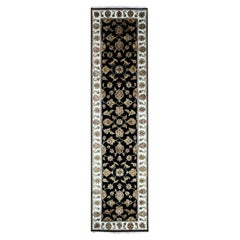 2'5 "x10' Bristol Schwarz Rajasthan Design Hand geknüpft Wolle und Seide Läufer Teppich