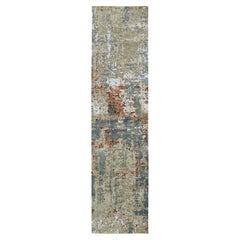 Tapis de course en laine nouée à la main 2'5 "x10' Gris-Beige Densely Woven Abstract Design/One