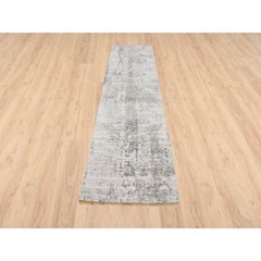 2'5"x10' Hand Spun Undyed Natural Wool Modern Handknotted Light Gray Runner Rug
