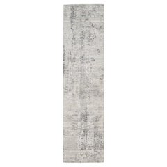 2
5"x10
 Hand Spun Undyed Natural Wool Modern Handknotted Light Gray Runner Rug