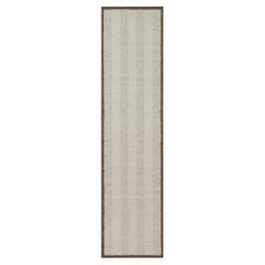 2'5"x10' Ivory Hand Knotted Modern Vertical Stripes Design Pure Wool Runner Rug