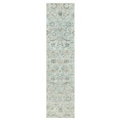 Tappeto Runner 2'5 "x10' Avorio annodato a mano in seta e lana con disegno di foglie di falce