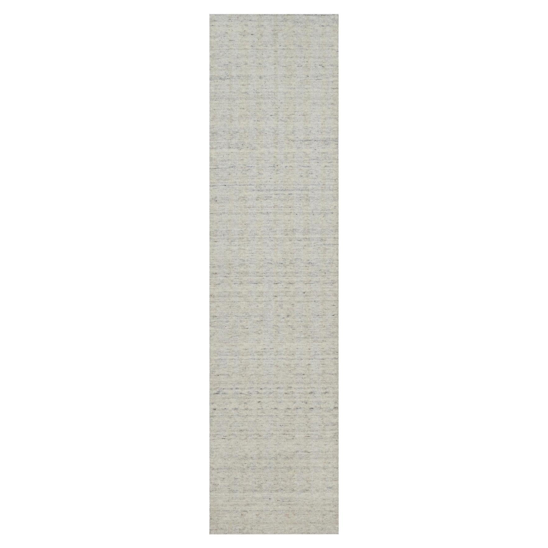 Tappeto Runner in Lana Naturale 2'5 "x10' Avorio Lavorato a Mano con Design a Strisce Verticali in vendita