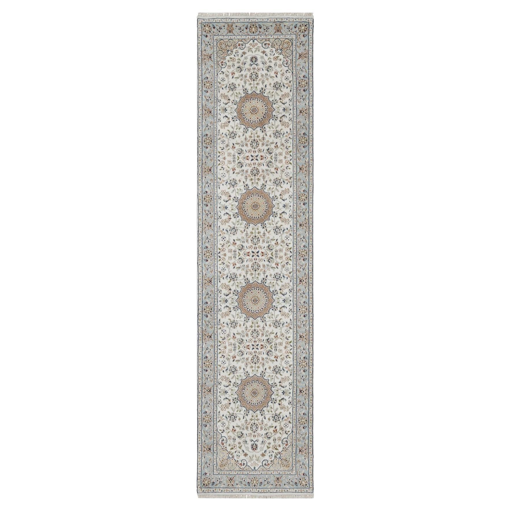 2'5 "x10' Elfenbein Nain Handgeknüpft 250 KPSI Wolle und Seide Läufer Orientteppich