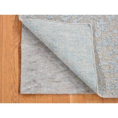 2'5"x10'1" Beige Jacquard Hand Loomed Wool & Silk Tone on Tone Design Runner Rug